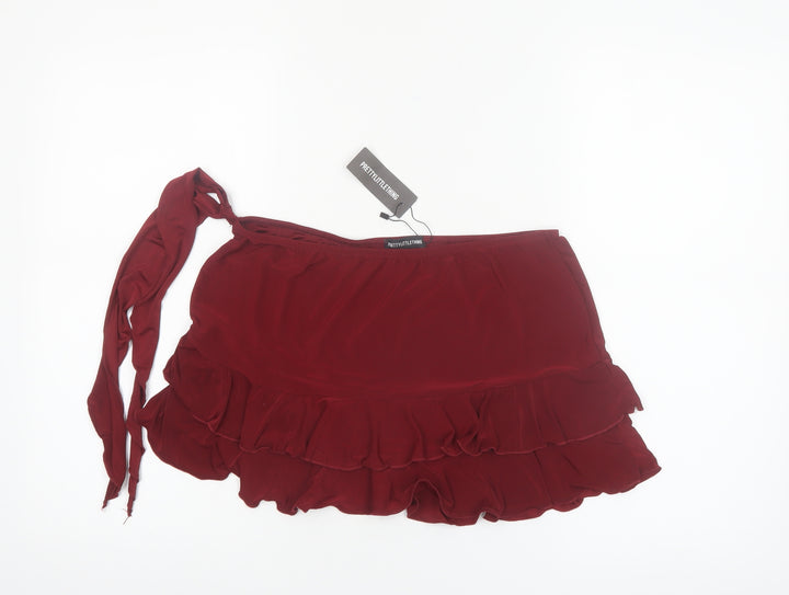 PrettyLittleThing Womens Red Size 12 Ruffle Wrap Mini Skirt