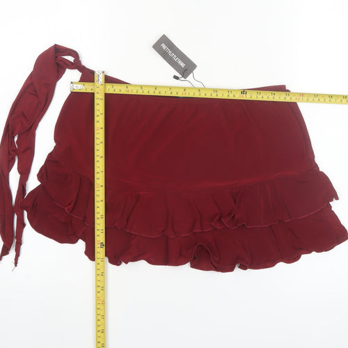 PrettyLittleThing Womens Red Size 12 Ruffle Wrap Mini Skirt