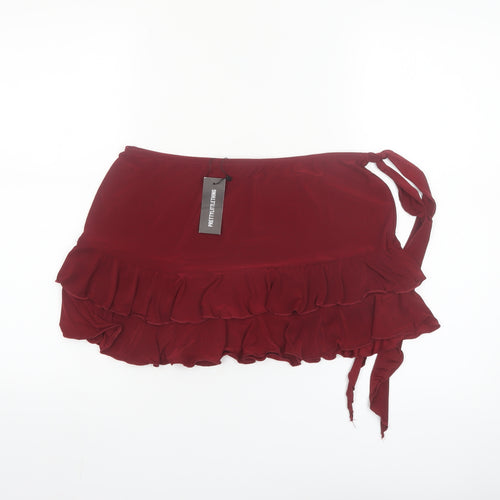 PrettyLittleThing Womens Red Size 12 Ruffle Wrap Mini Skirt