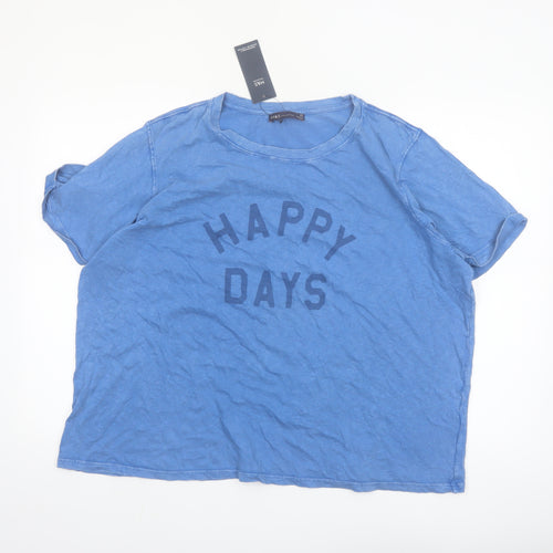 Marks and Spencer Women Blue Cotton Happy Days T-Shirt Size 22