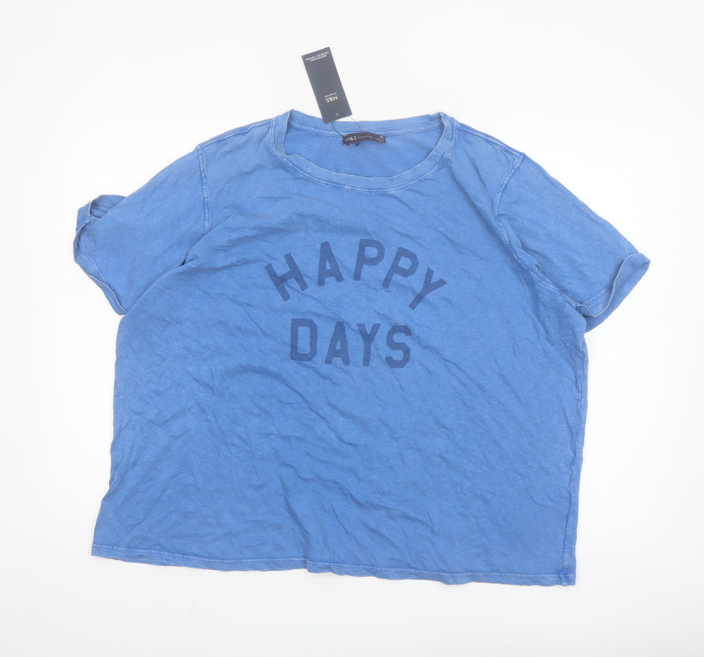 Marks and Spencer Women Blue Cotton Happy Days T-Shirt Size 22
