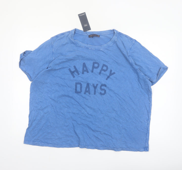 Marks and Spencer Women Blue Cotton Happy Days T-Shirt Size 22