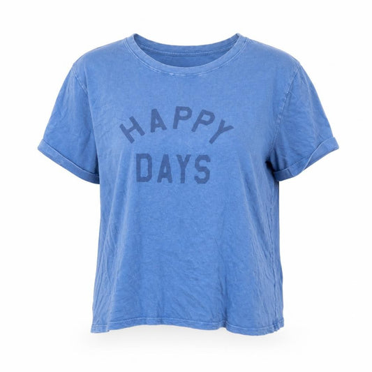 Front view of Marks & Spencer Women Blue Cotton Happy Days T-Shirt, size 22