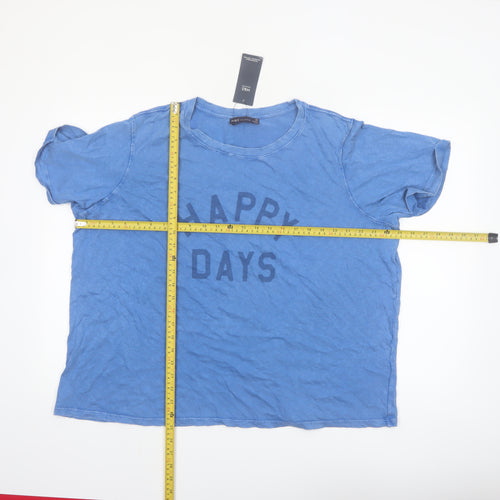 Marks and Spencer Women Blue Cotton Happy Days T-Shirt Size 22