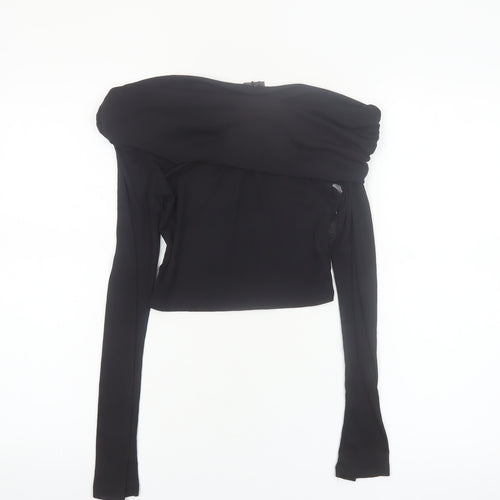 PrettyLittleThing Women Black Off Shoulder Cropped Long Sleeve Blouse Size 8