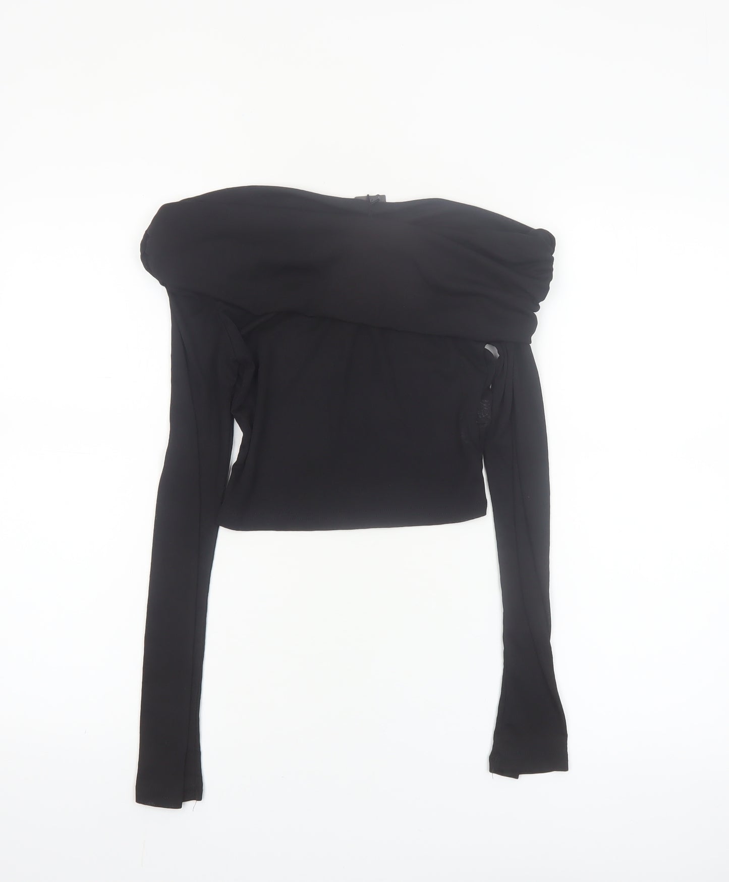 PrettyLittleThing Women Black Off Shoulder Cropped Long Sleeve Blouse Size 8