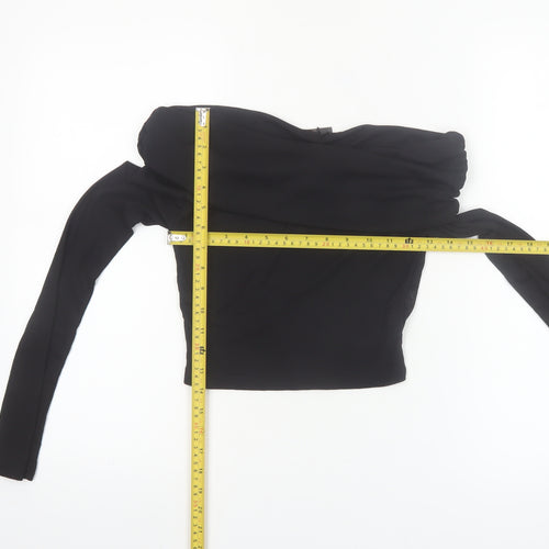 PrettyLittleThing Women Black Off Shoulder Cropped Long Sleeve Blouse Size 8