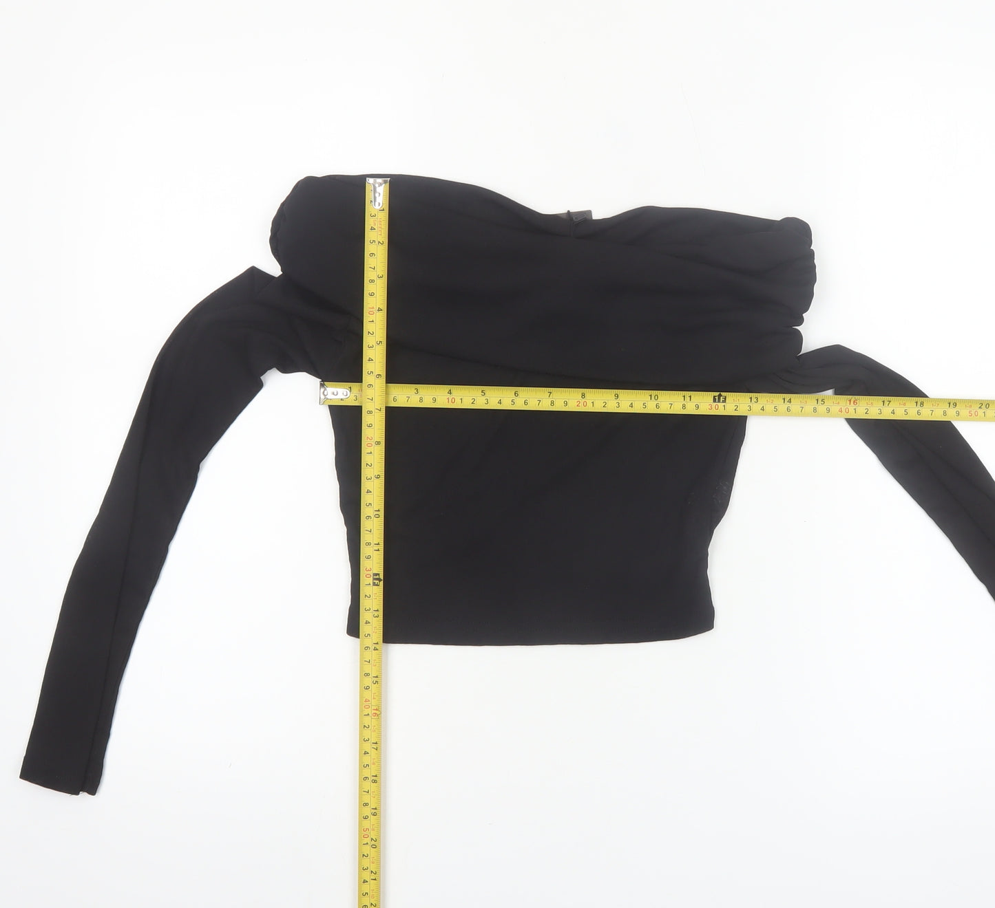 PrettyLittleThing Women Black Off Shoulder Cropped Long Sleeve Blouse Size 8
