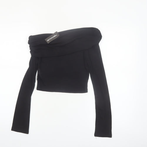 PrettyLittleThing Women Black Off Shoulder Cropped Long Sleeve Blouse Size 8