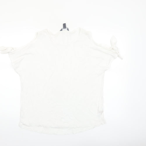 New Look Women's White Cold Shoulder Tie Sleeve T-Shirt Size 14