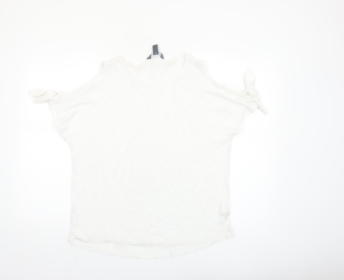 New Look Women's White Cold Shoulder Tie Sleeve T-Shirt Size 14