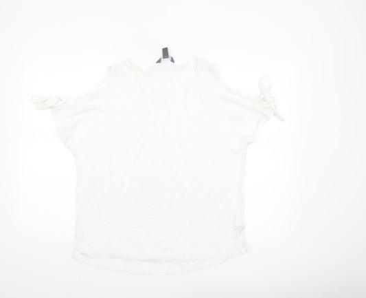 New Look Women's White Cold Shoulder Tie Sleeve T-Shirt Size 14