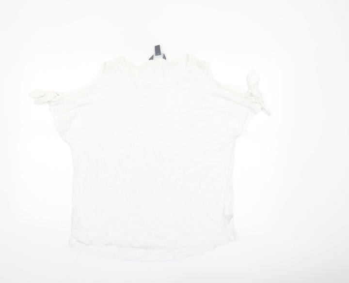 New Look Women's White Cold Shoulder Tie Sleeve T-Shirt Size 14