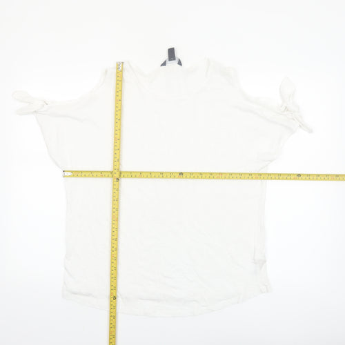 New Look Women's White Cold Shoulder Tie Sleeve T-Shirt Size 14