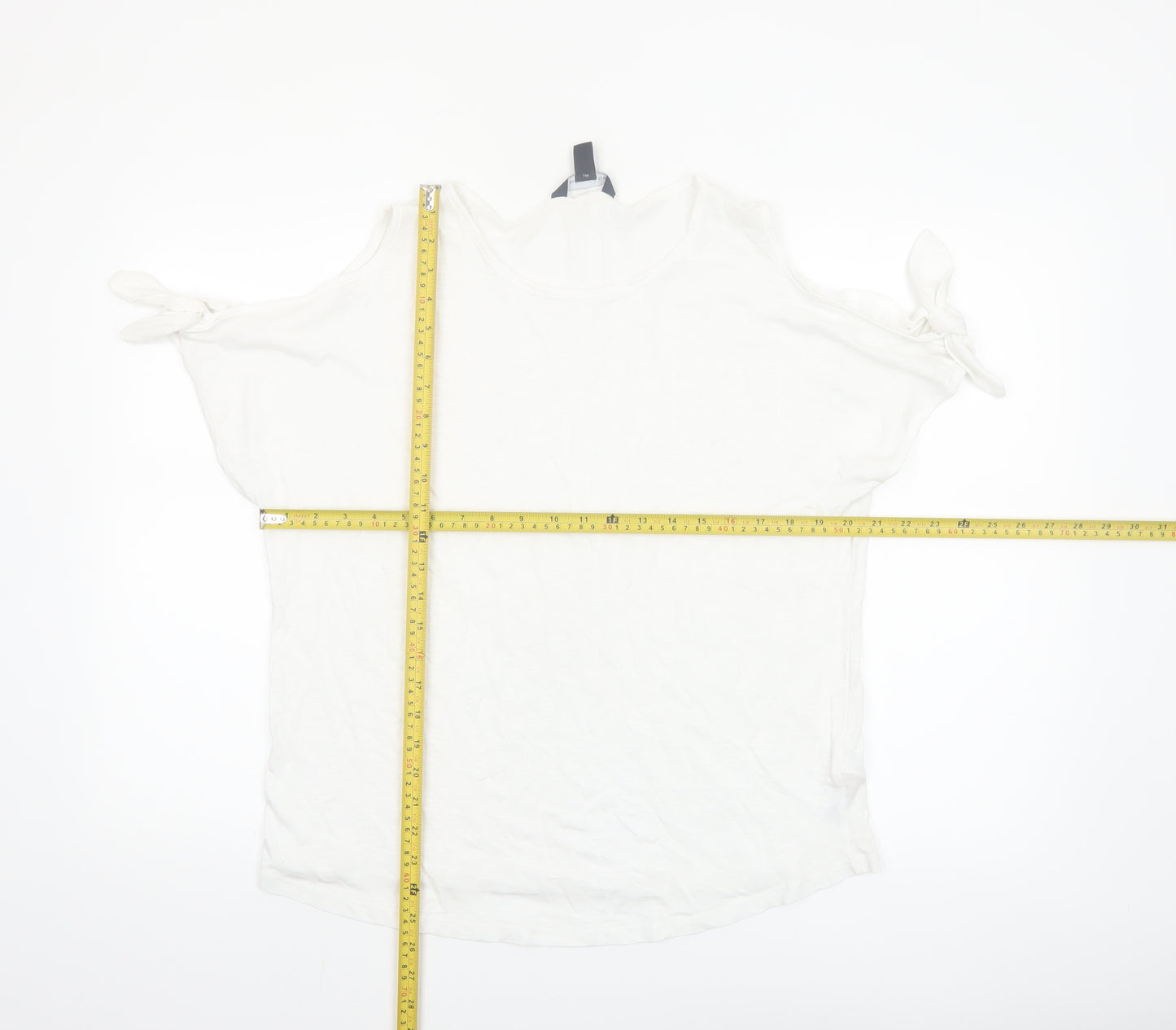 New Look Women's White Cold Shoulder Tie Sleeve T-Shirt Size 14