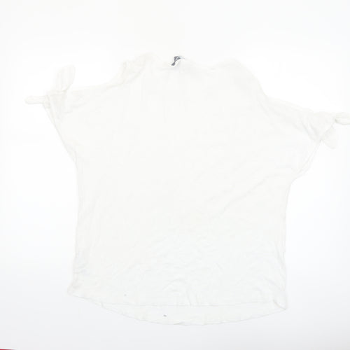New Look Women's White Cold Shoulder Tie Sleeve T-Shirt Size 14