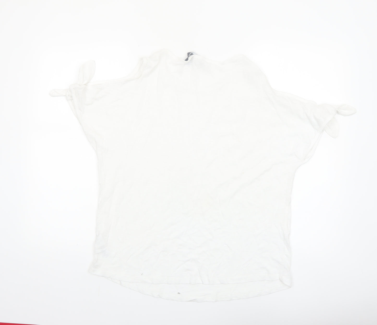 New Look Women's White Cold Shoulder Tie Sleeve T-Shirt Size 14