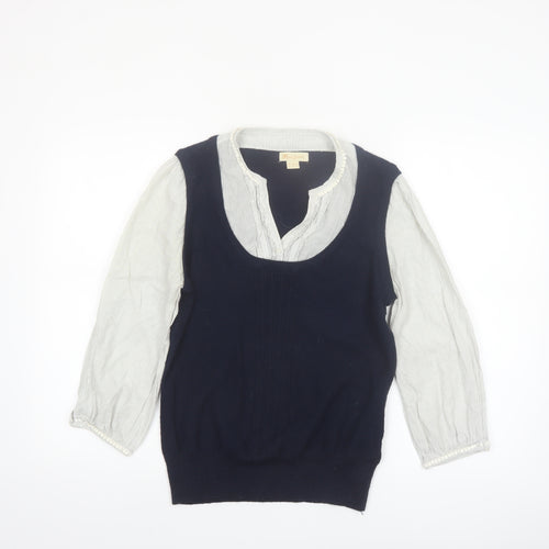 Monsoon Women’s Blue Knit Pullover Jumper Size 14 with Ruffle Neckline