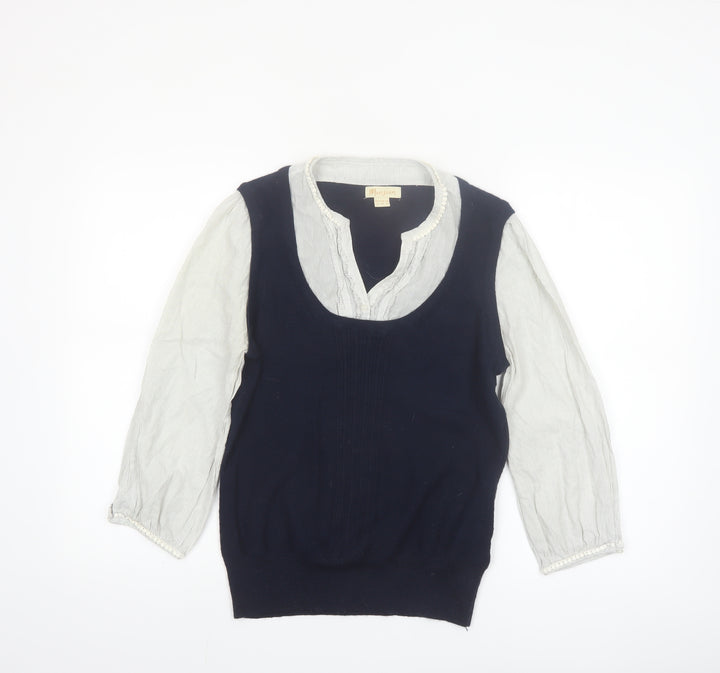 Monsoon Women’s Blue Knit Pullover Jumper Size 14 with Ruffle Neckline