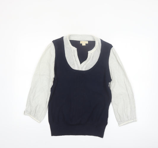 Monsoon Women’s Blue Knit Pullover Jumper Size 14 with Ruffle Neckline