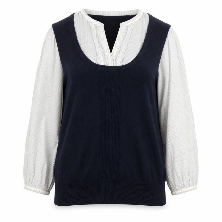 Monsoon Women’s Blue Knit Pullover Jumper Size 14 with Ruffle Neckline
