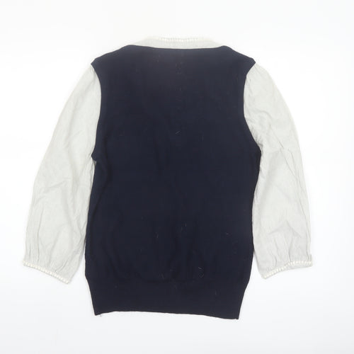 Monsoon Women’s Blue Knit Pullover Jumper Size 14 with Ruffle Neckline