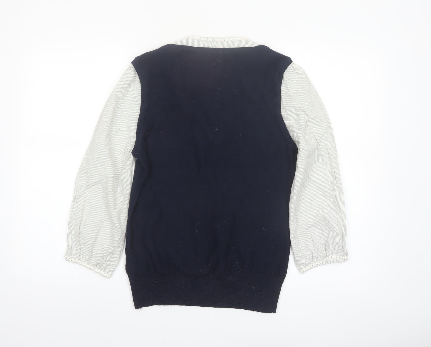Monsoon Women’s Blue Knit Pullover Jumper Size 14 with Ruffle Neckline