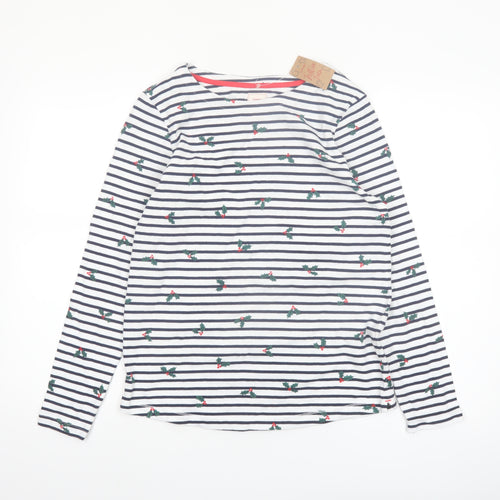 George Women’s White Striped Christmas Long Sleeve Cotton T-Shirt Size M