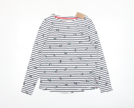 George Women’s White Striped Christmas Long Sleeve Cotton T-Shirt Size M