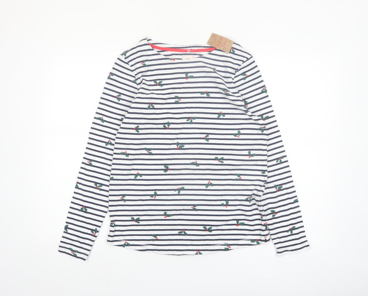 George Women’s White Striped Christmas Long Sleeve Cotton T-Shirt Size M