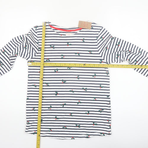 George Women’s White Striped Christmas Long Sleeve Cotton T-Shirt Size M