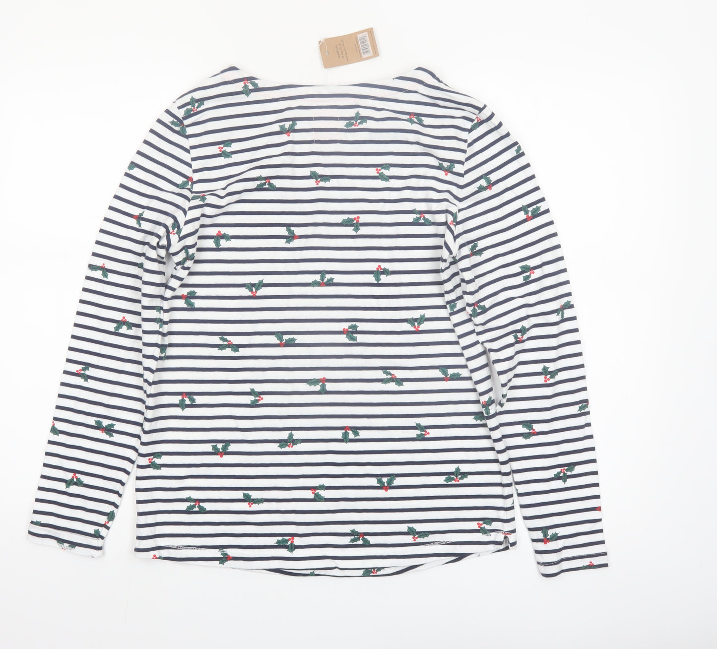 George Women’s White Striped Christmas Long Sleeve Cotton T-Shirt Size M