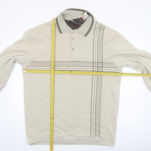 Vintage Men's Beige Collared Henley Sweatshirt XL Regular Fit