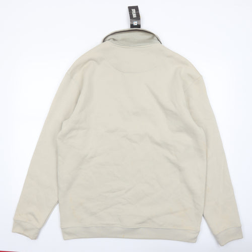 Vintage Men's Beige Collared Henley Sweatshirt XL Regular Fit
