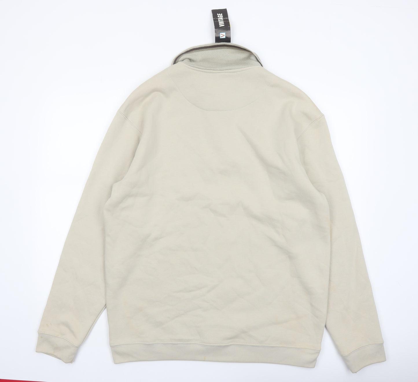 Vintage Men's Beige Collared Henley Sweatshirt XL Regular Fit