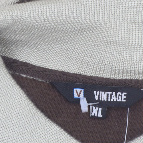 Vintage Men's Beige Collared Henley Sweatshirt XL Regular Fit