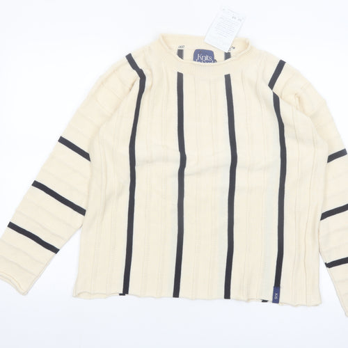 Knits de Sud Women’s Beige Striped Cotton Jumper Size M