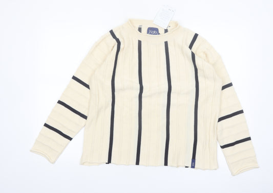 Knits de Sud Women’s Beige Striped Cotton Jumper Size M