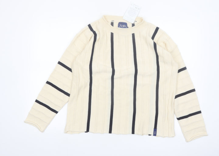 Knits de Sud Women’s Beige Striped Cotton Jumper Size M