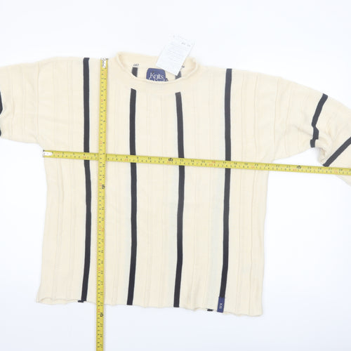 Knits de Sud Women’s Beige Striped Cotton Jumper Size M