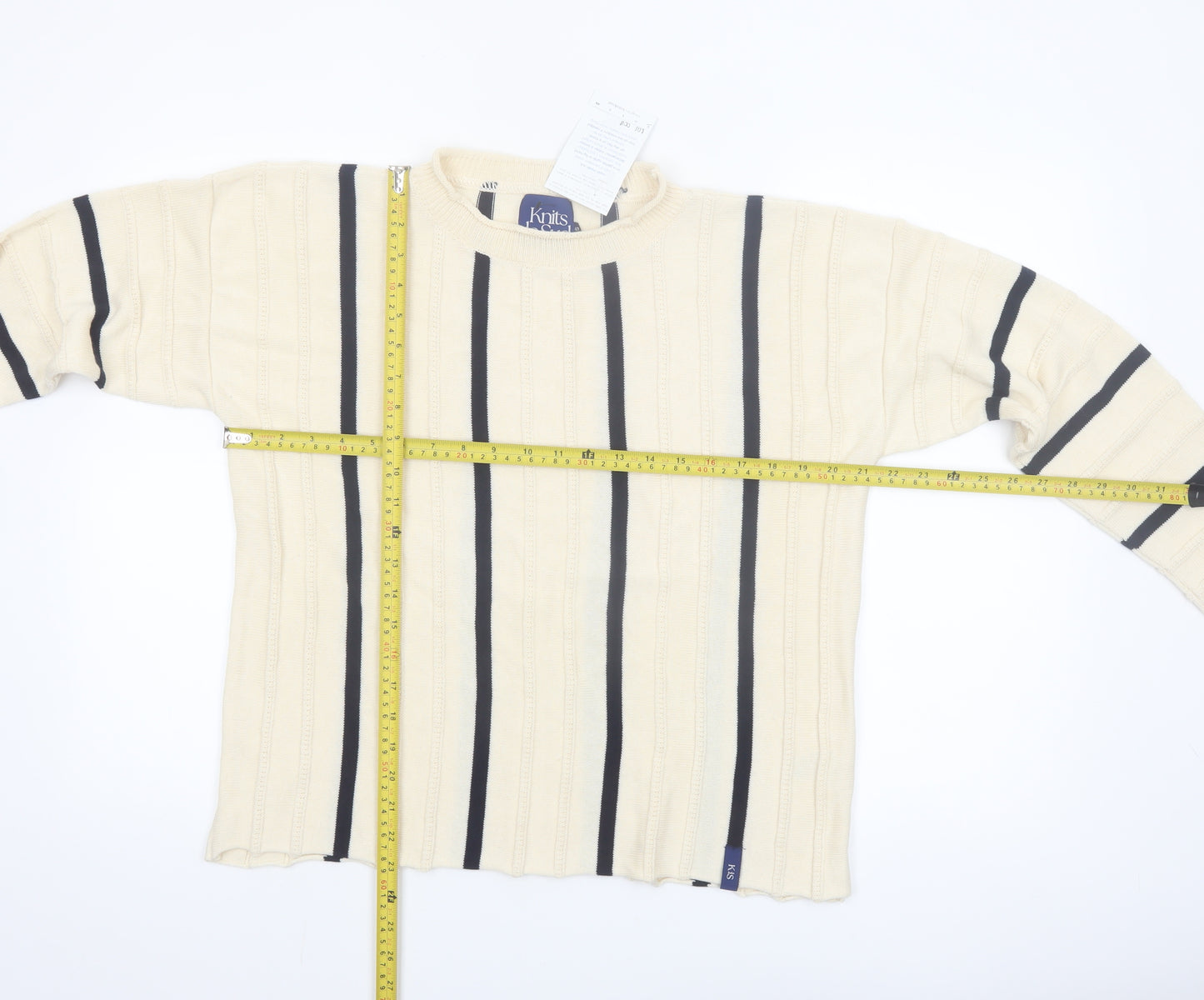 Knits de Sud Women’s Beige Striped Cotton Jumper Size M