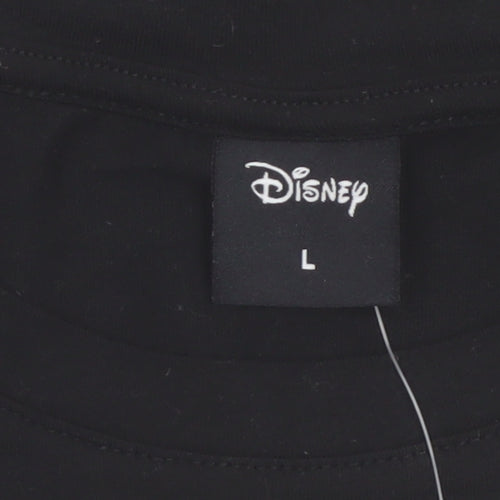 Disney Womens Black Cropped T-Shirt L Embroidered Logo Cotton