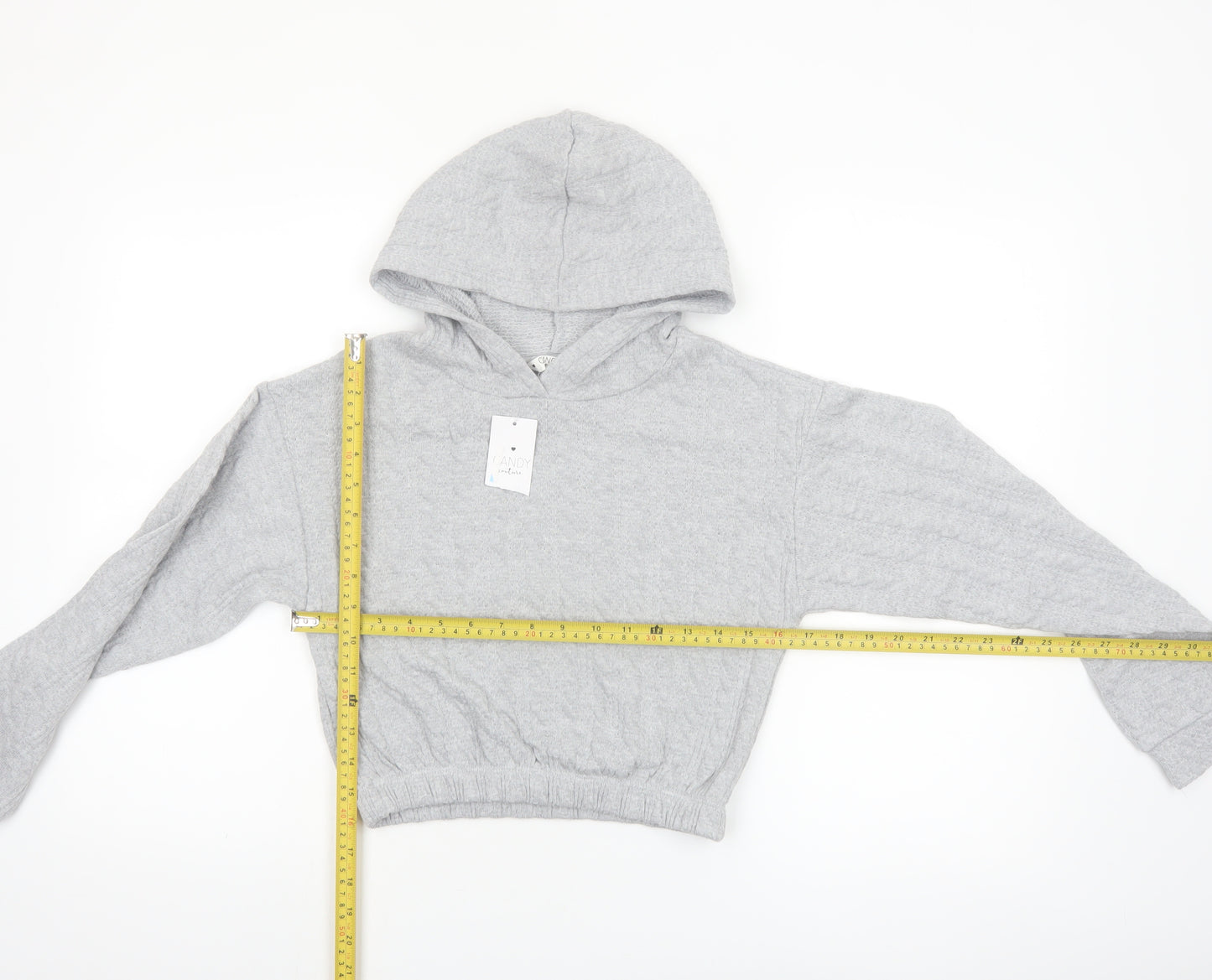Candy Couture Girls Grey Hooded Pullover Hoodie Age 12 Lightweight Knit
