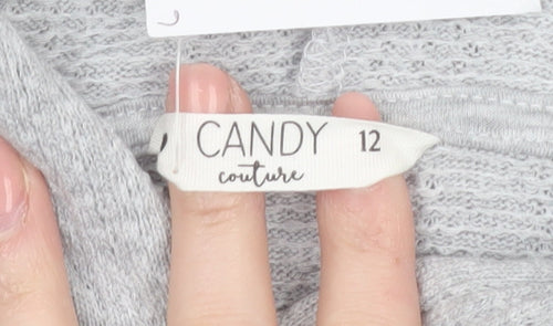 Candy Couture Girls Grey Hooded Pullover Hoodie Age 12 Lightweight Knit
