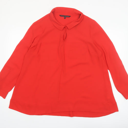Betty Jackson. Black Womens Red Long Sleeve Tunic Blouse Size 16