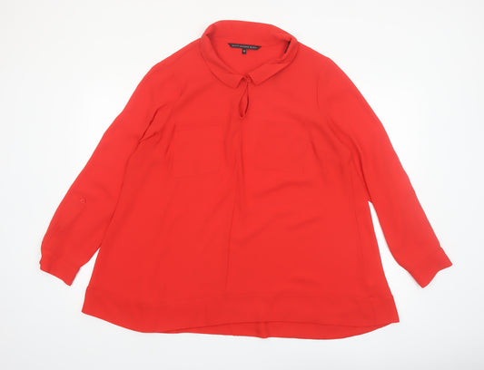 Betty Jackson. Black Womens Red Long Sleeve Tunic Blouse Size 16