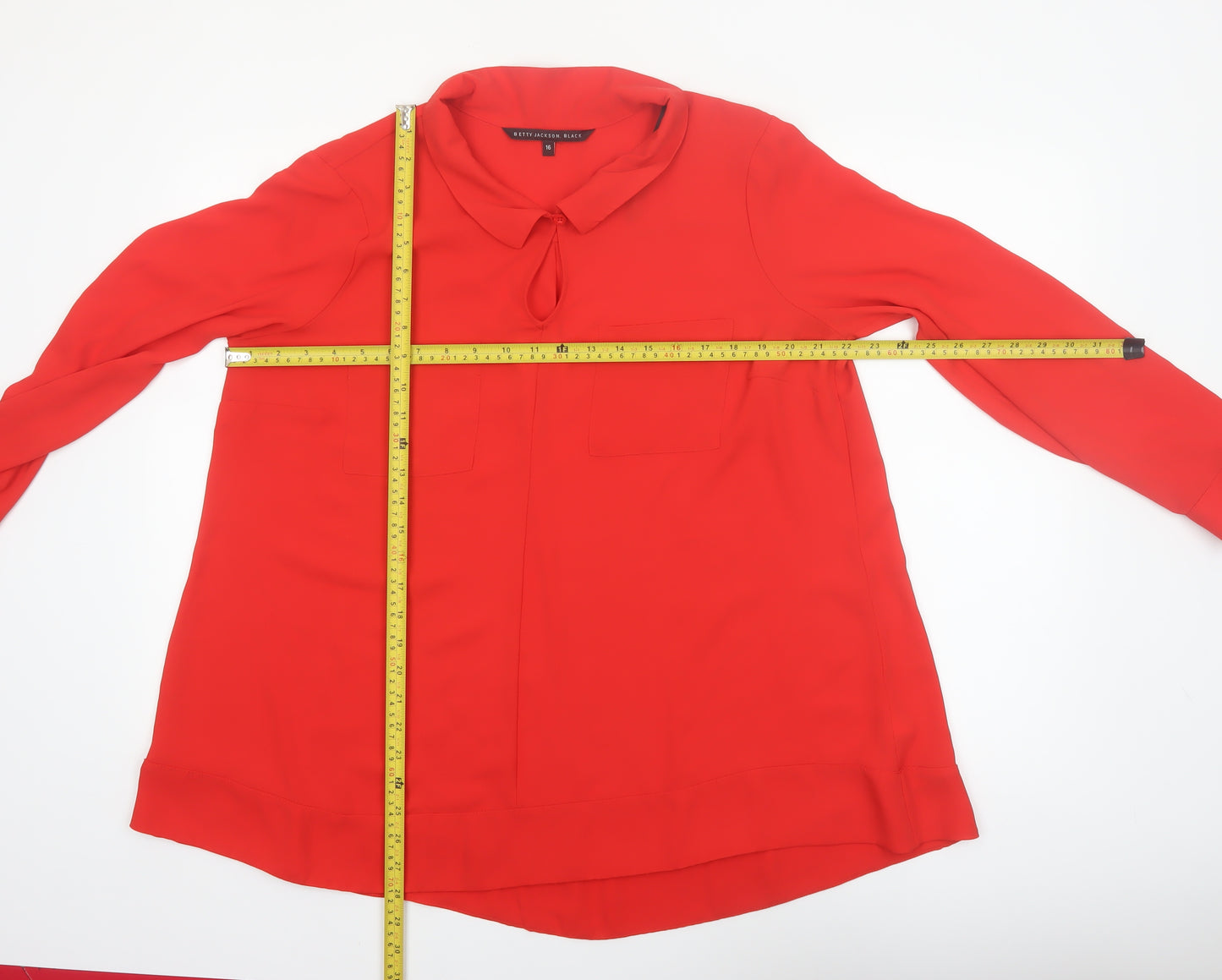 Betty Jackson. Black Womens Red Long Sleeve Tunic Blouse Size 16