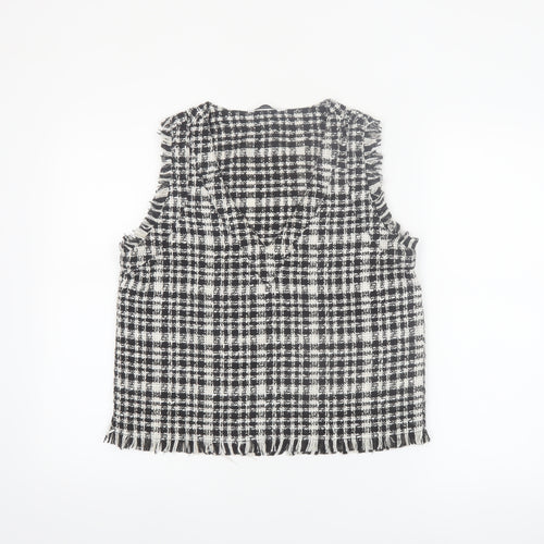 Stradivarius Womens Black Check Tweed Sleeveless Tunic Blouse Size 12