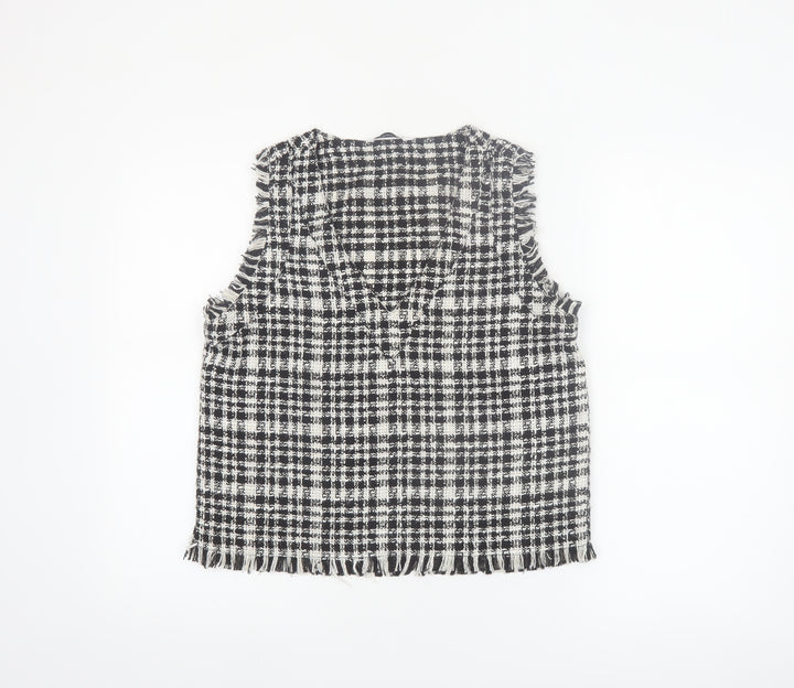 Stradivarius Womens Black Check Tweed Sleeveless Tunic Blouse Size 12