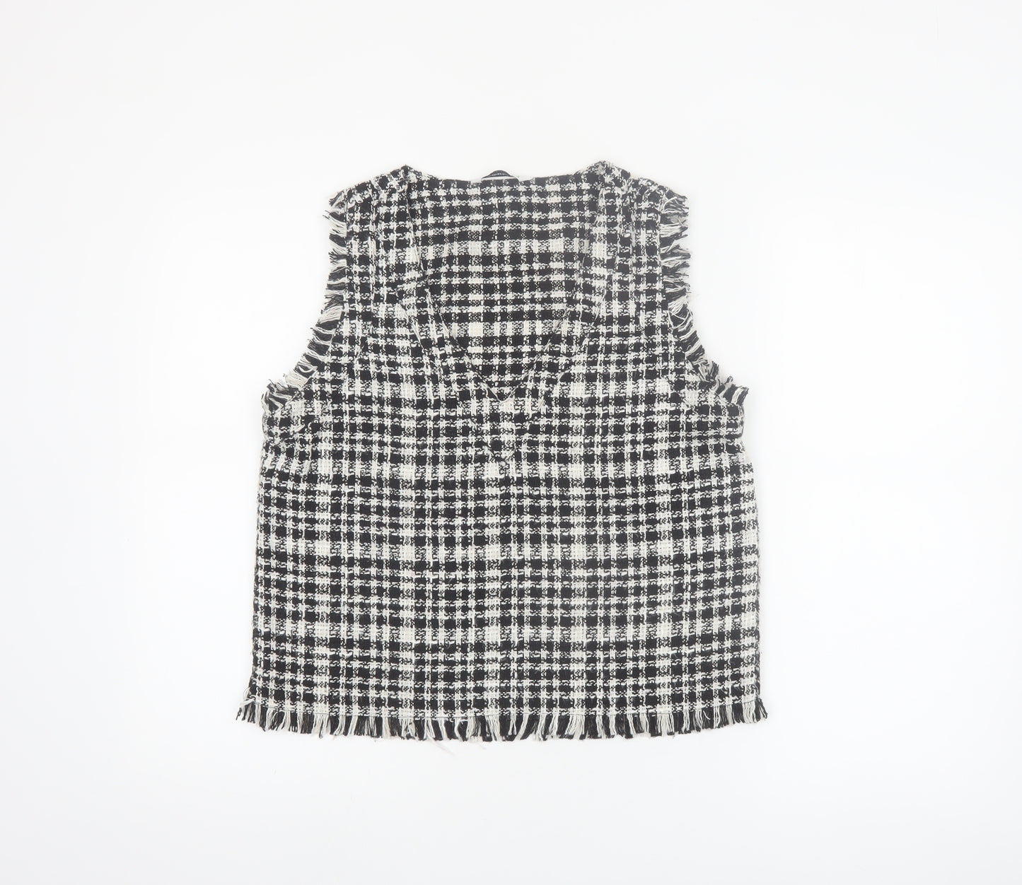 Stradivarius Womens Black Check Tweed Sleeveless Tunic Blouse Size 12